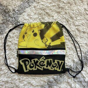 Pokemon Mesh Tote Bag Drawstring Pikachu Yellow Backpack Pocket Bioworld